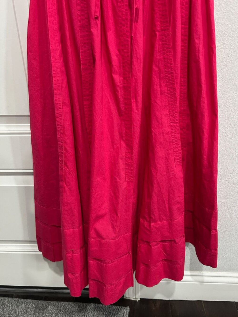 Ulla Johnson 8 Red Puff Sleeve Midi Dress Open Back Tie Coquette Milkmaid - Picture 6 of 12